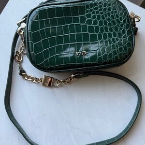 V73 Italian Designer Green Croc-Embossed Crossbody Bag